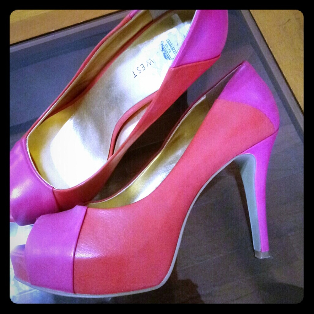 Nine West Pink and orange platform 3 inch heels